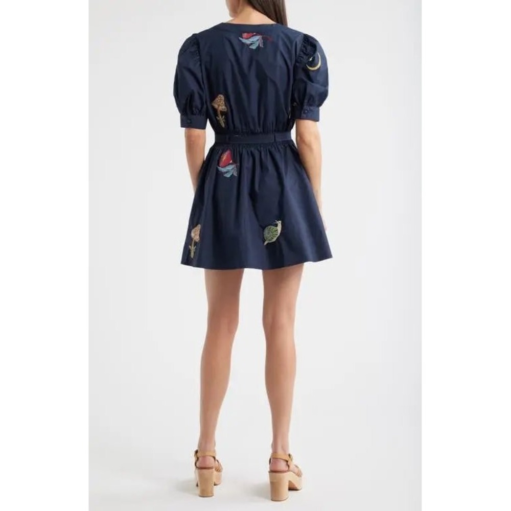 Ciebon Fit and Flare Navy Blue Embroidered Dress XS NEW! $145 - Picture 4 of 16